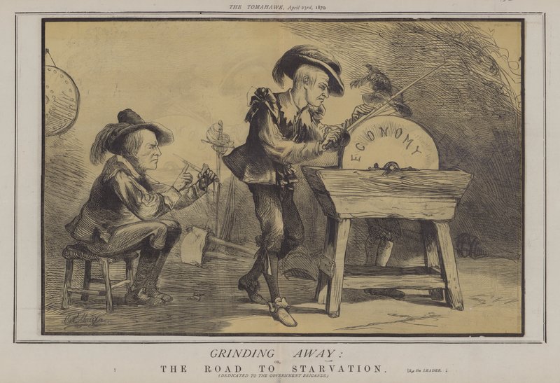 Slibning væk; eller, The Road to Starvation (farve litho) af Matthew