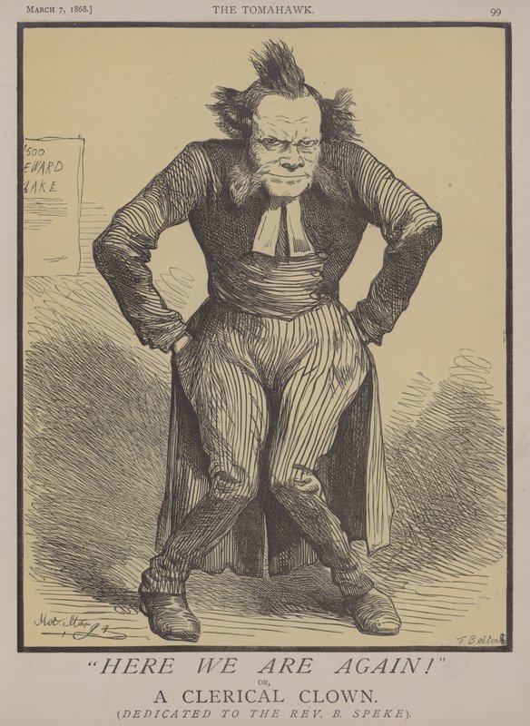 Her er vi igen! eller, en gejstlig klovn (farve litho) af Matthew