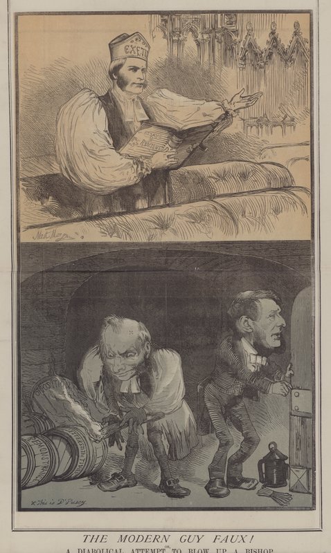 Den moderne fyr Faux! eller et djævelsk forsøg på at sprænge en biskop (farve litho) af Matthew