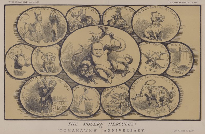 Den moderne Hercules! eller Tomahawks jubilæum (farve litho) af Matthew