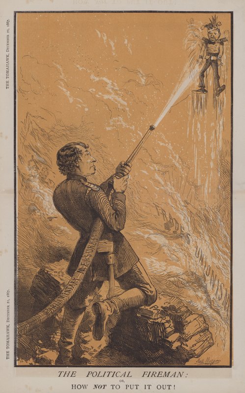 Den politiske brandmand: eller hvordan man ikke slukker det! (farve litho) af Matthew