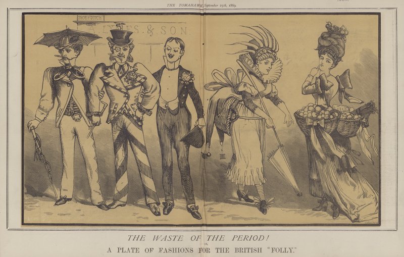 Periodens spild! eller, A Plate of Fashions for the British Folly (farve litho) af Matthew
