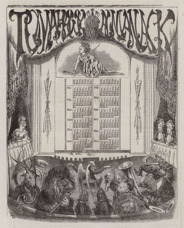 Tomahawk Almanac for 1869 (farve litho) af Matthew