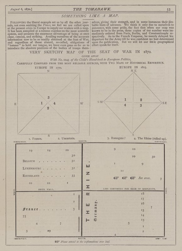 Meget skitseret kort over krigen i 1870 (farve litho) af Matthew