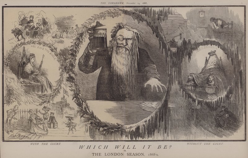 Hvilken vil det være? eller, The London Season 1868-9 (farve litho) af Matthew