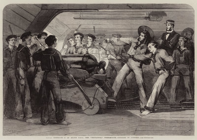 Søinstruktion om bord på HMS the Britannia, Portsmouth, Lessons in Gunnery af Matthew Somerville Morgan