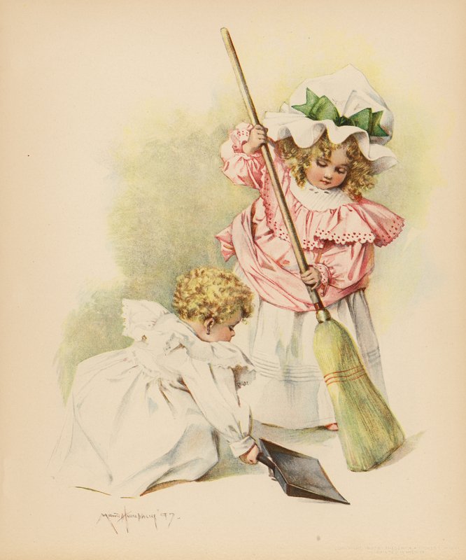Rengøringshus (farve litho) af Maud Humphrey