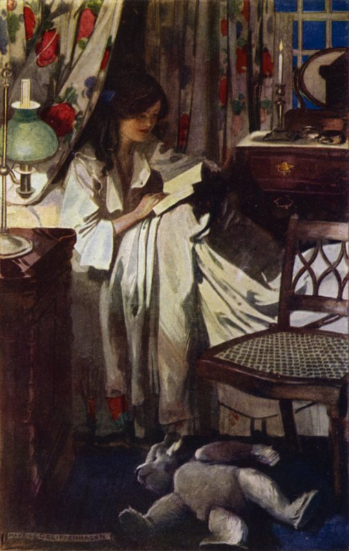 Besøg i Bagdad: Dido tæppe i seng (farve litho) af Maurice (after) Greiffenhagen