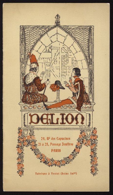 Forsideillustration til hattekatalog udgivet af Delion, Paris, i 1908 (litho) af Maurice Berty