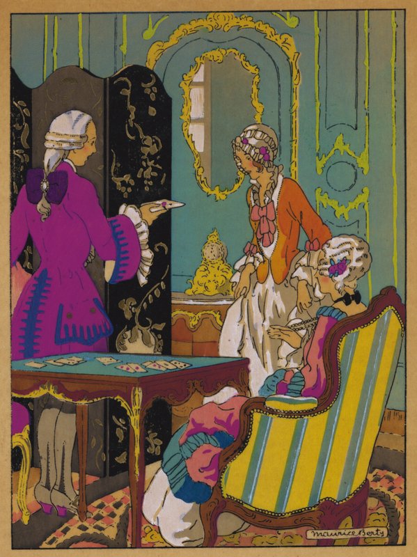 Illustration for History af Manon Lescaut (farve litho) af Maurice Berty
