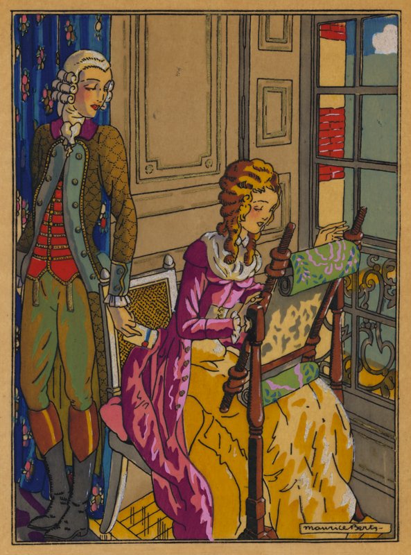Illustration til Les Liaisons Dangereuses af Choderlos De Laclos (farve litho) af Maurice Berty