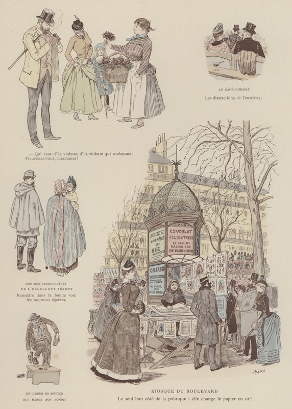 Illustration til Paris Brillant (farve litho) af Maurice Charles Mathieu Bonvoisin