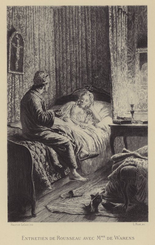 Samtale mellem Rousseau og Madame de Warens (gravering) af Maurice Leloir