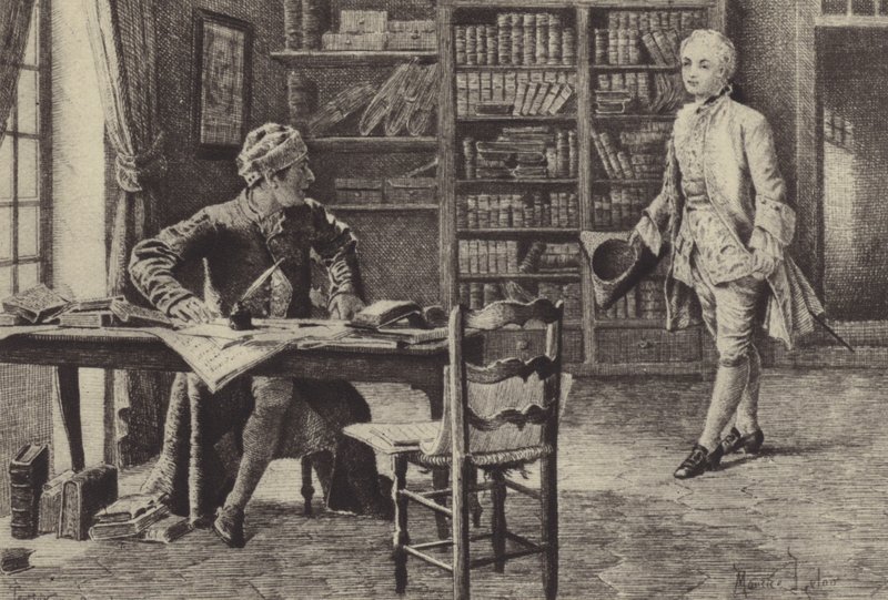 Illustration til bog IX af Jean-Jacques Rousseaus bekendelser (gravering) af Maurice Leloir