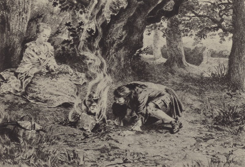 Illustration til bog VI af Jean-Jacques Rousseaus bekendelser (gravering) af Maurice Leloir