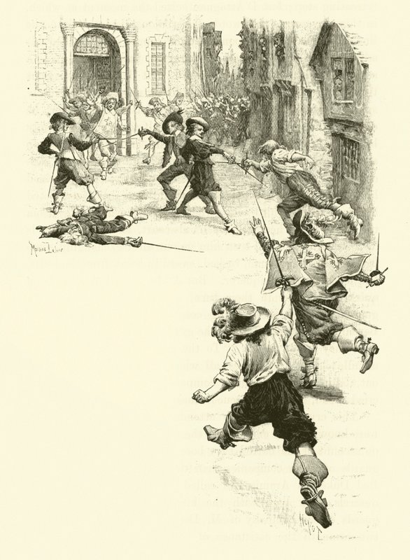 Illustration til De tre musketerer (gravering) af Maurice Leloir