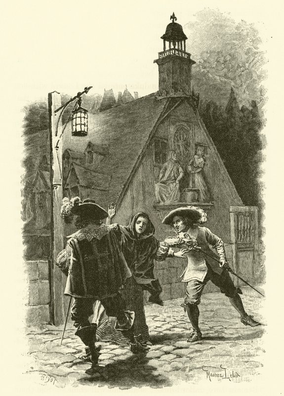 Illustration til De tre musketerer (gravering) af Maurice Leloir