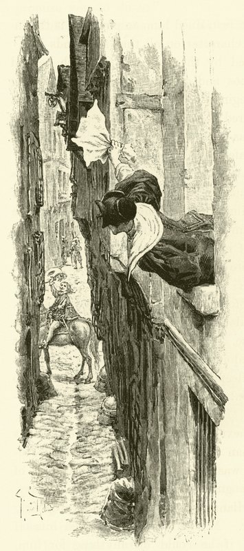 Illustration til De tre musketerer (gravering) af Maurice Leloir