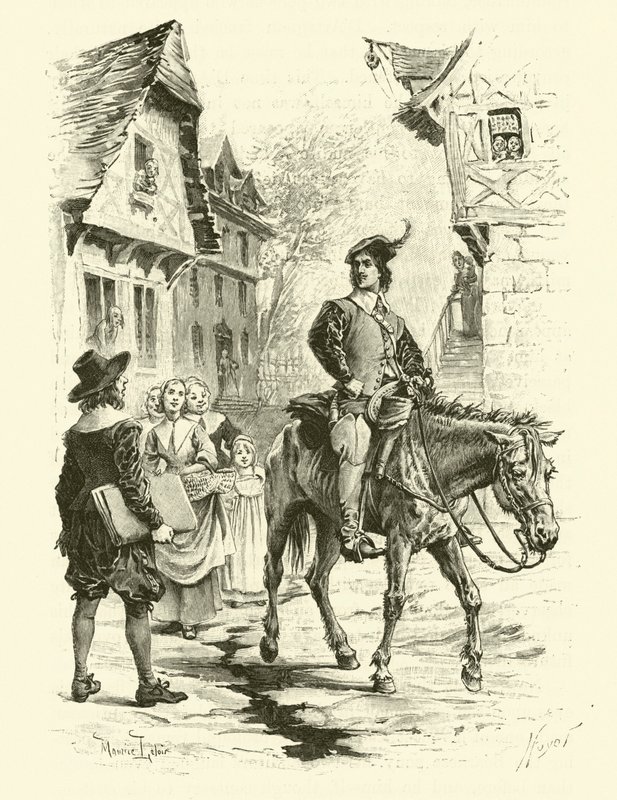 Illustration til De tre musketerer (gravering) af Maurice Leloir