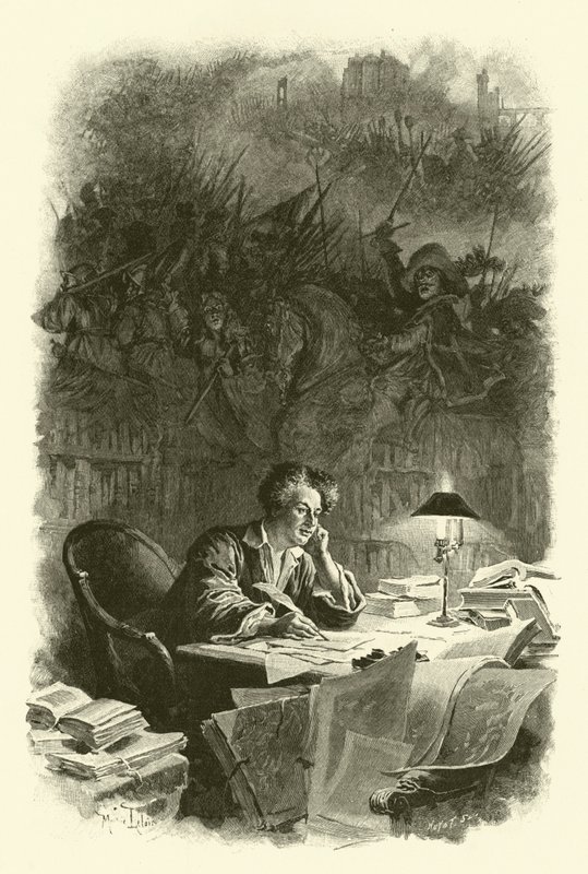 Illustration til De tre musketerer (gravering) af Maurice Leloir