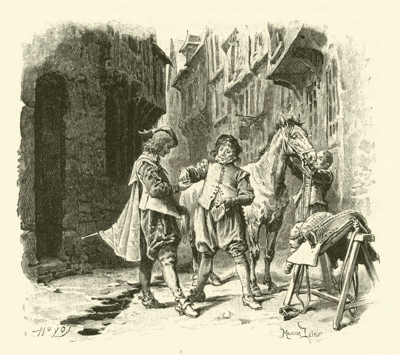 Illustration til De tre musketerer (gravering) af Maurice Leloir