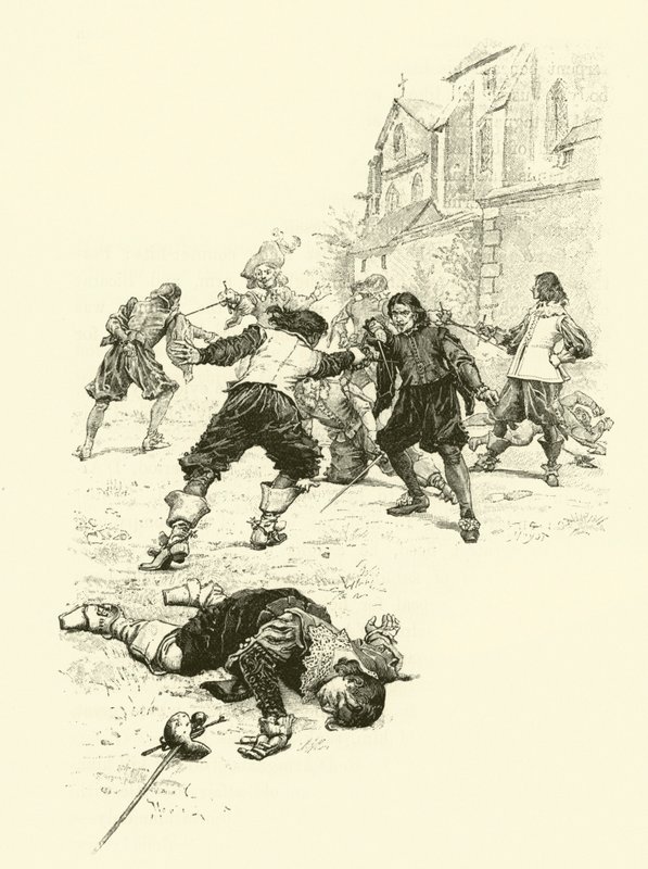 Illustration til De tre musketerer (gravering) af Maurice Leloir