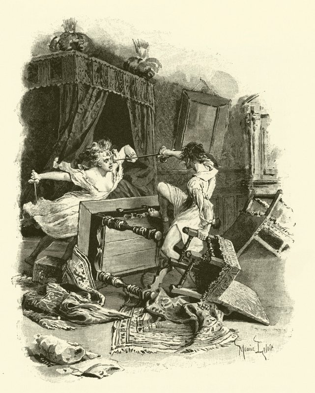 Illustration til De tre musketerer (gravering) af Maurice Leloir