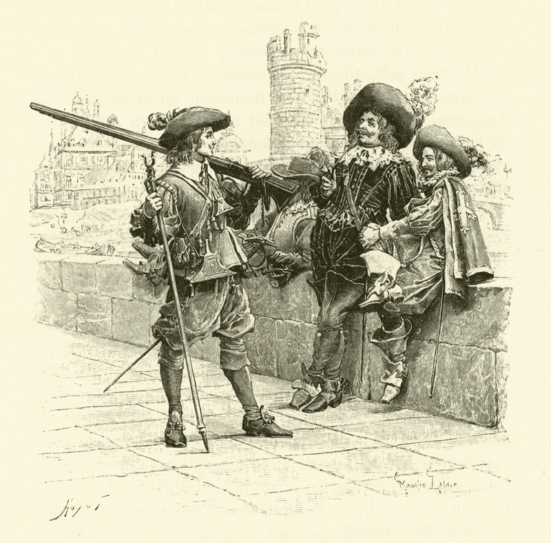 Illustration til De tre musketerer (gravering) af Maurice Leloir