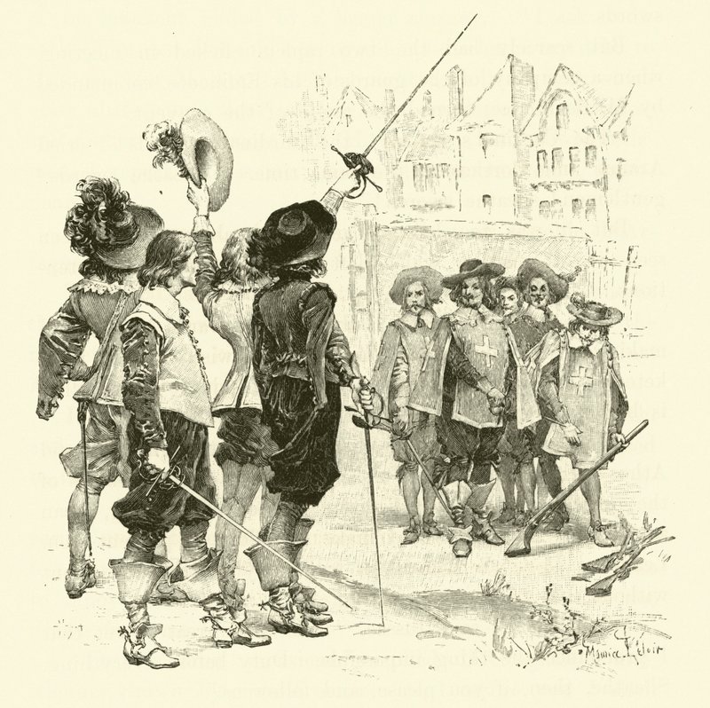 Illustration til De tre musketerer (gravering) af Maurice Leloir