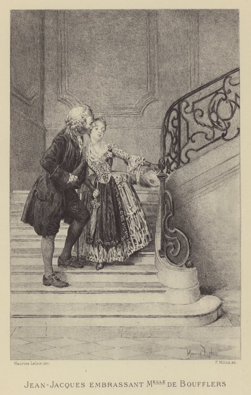Jean-Jacques Rousseau kysser Madame de Boufflers (gravering) af Maurice Leloir