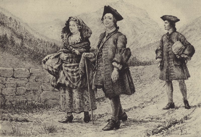 Jean-Jacques Rousseau på vejen med to ledsagere (dybtryk) af Maurice Leloir