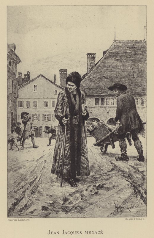 Jean-Jacques Rousseau truet på gaden (dybtryk) af Maurice Leloir