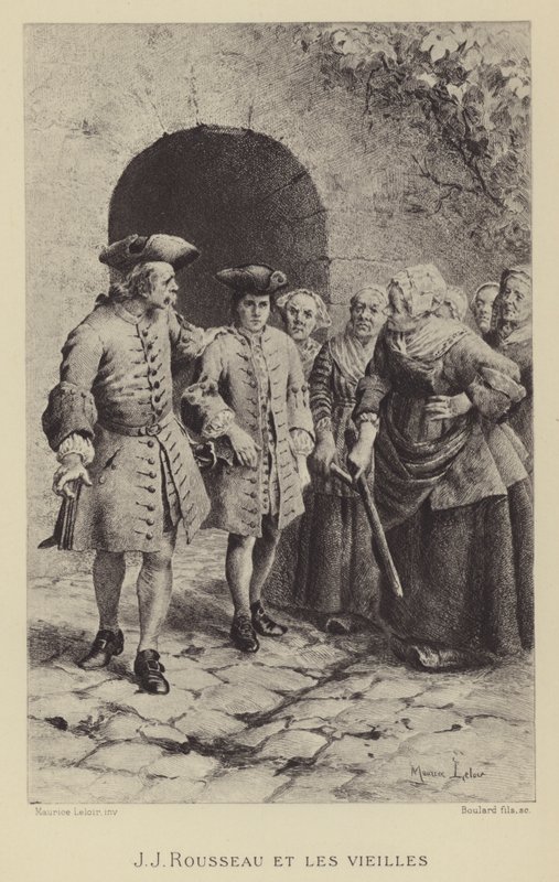 Jean-Jacques Rousseau med de gamle kvinder (dybtryk) af Maurice Leloir