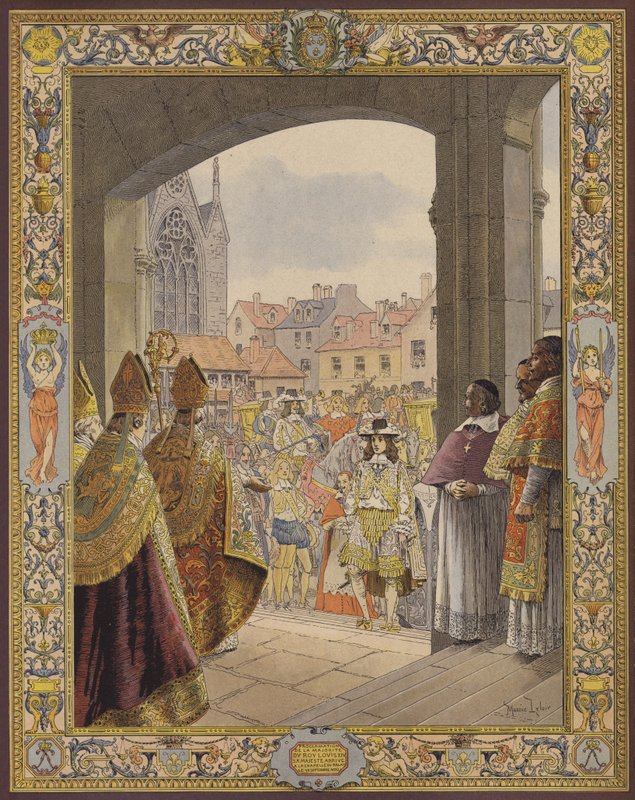 Proklamation af flertallet af kong Ludvig XIV, ankomsten til Sainte-Chapelle af Maurice Leloir