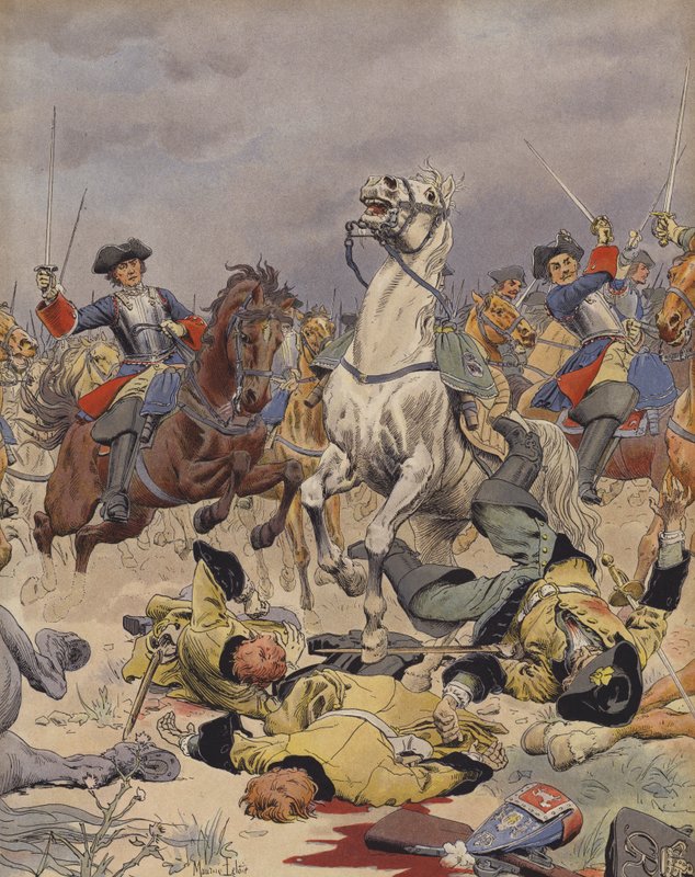 Slaget ved Malplaquet, sidste angreb på det franske kavaleri af Maurice Leloir