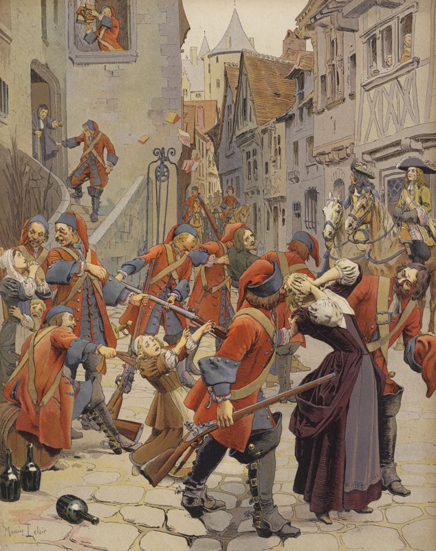 Dragonnaderne smider en protestantisk familie ud af Maurice Leloir