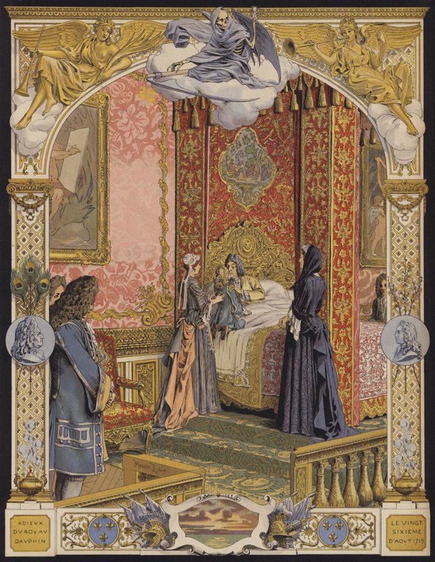Den døende kong Ludvig XIV omfavner den unge Ludvig XV for sidste gang af Maurice Leloir