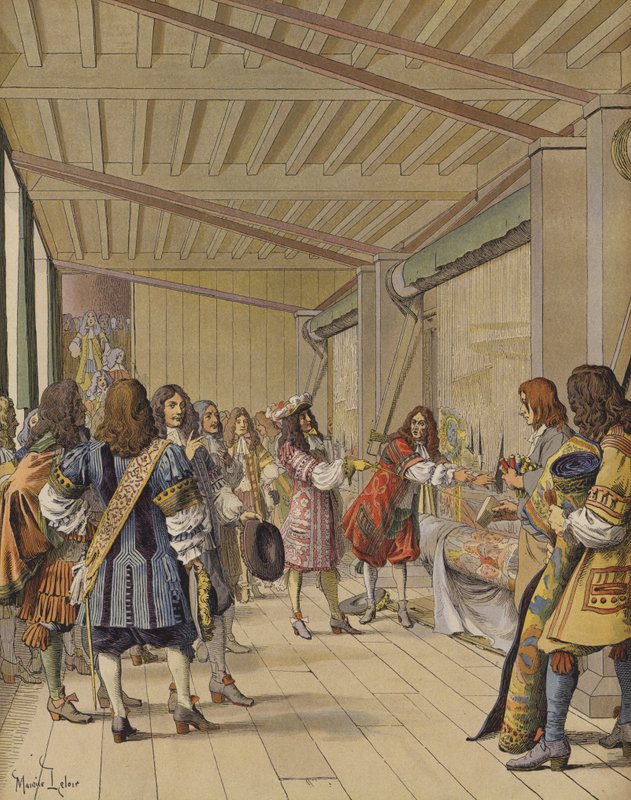 Kong Ludvig XIV besøger Gobelins, Lebrun viser ham værkstederne af Maurice Leloir