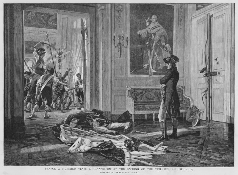 Napoleon ved plyndringen af Palais des Tuileries, Paris, den franske revolution af Maurice Realier Dumas