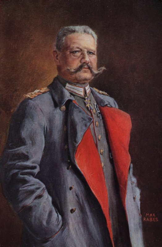 Feltmarskal Paul von Hindenburg, chef for den tyske hær i Første Verdenskrig (farve litho) af Max Rabes