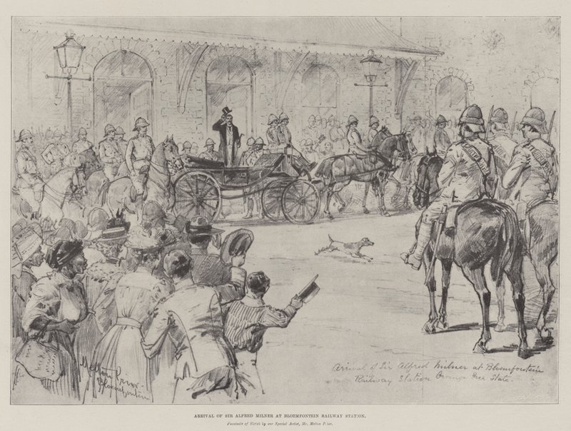 Ankomst af Sir Alfred Milner til Bloemfontein Railway Station af Melton Prior