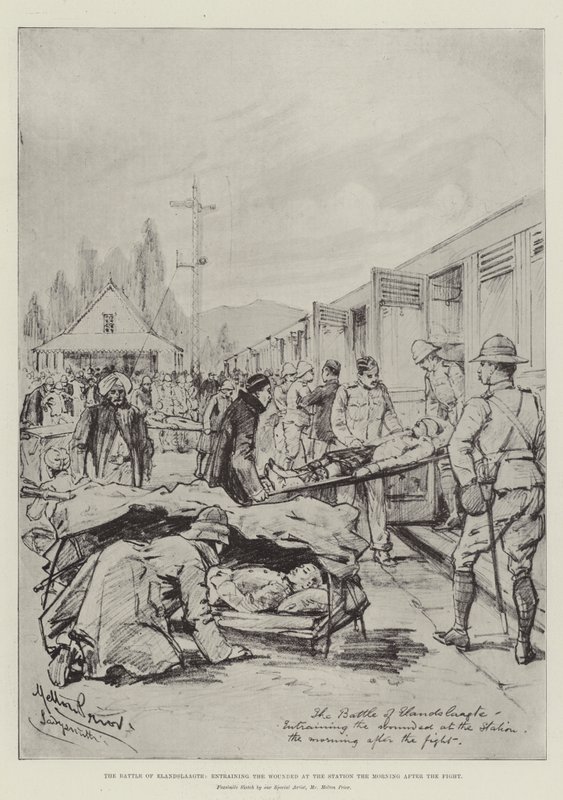 Slaget ved Elandslaagte, der medførte de sårede ved stationen morgenen efter kampen af Melton Prior