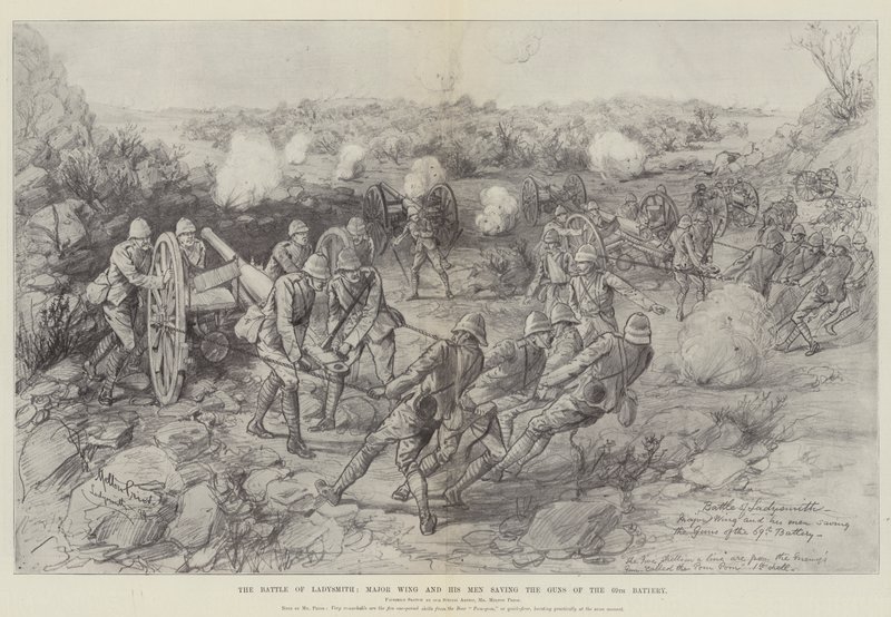 Slaget ved Ladysmith, Major Wing og hans mænd redder kanonerne fra 69th Battery af Melton Prior