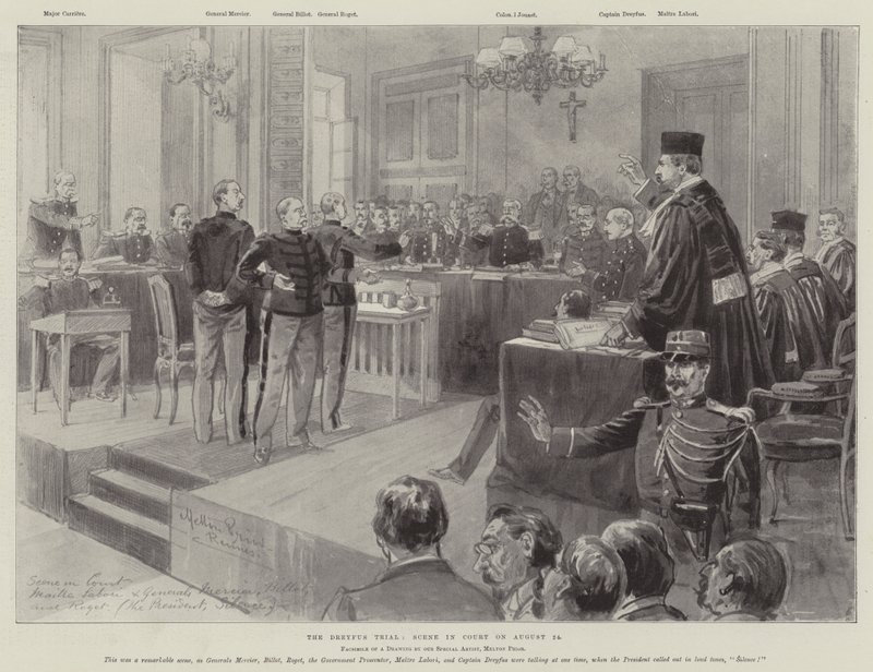 Dreyfus-retssagen, scene i retten den 24. august af Melton Prior