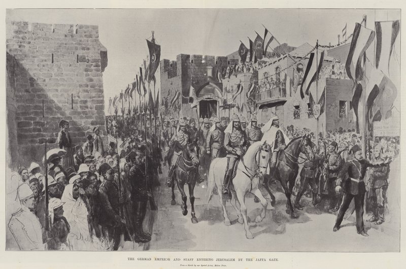 Den tyske kejser og stab går ind i Jerusalem ved Jaffa-porten af Melton Prior