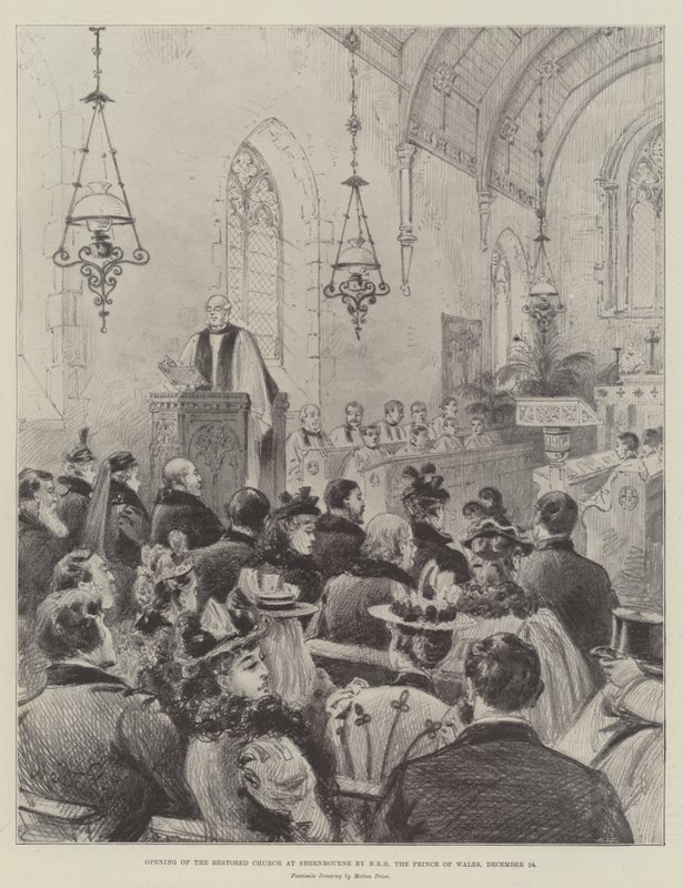 Åbning af den restaurerede kirke i Shernbourne af HKH Prinsen af Wales, 24. december af Melton Prior