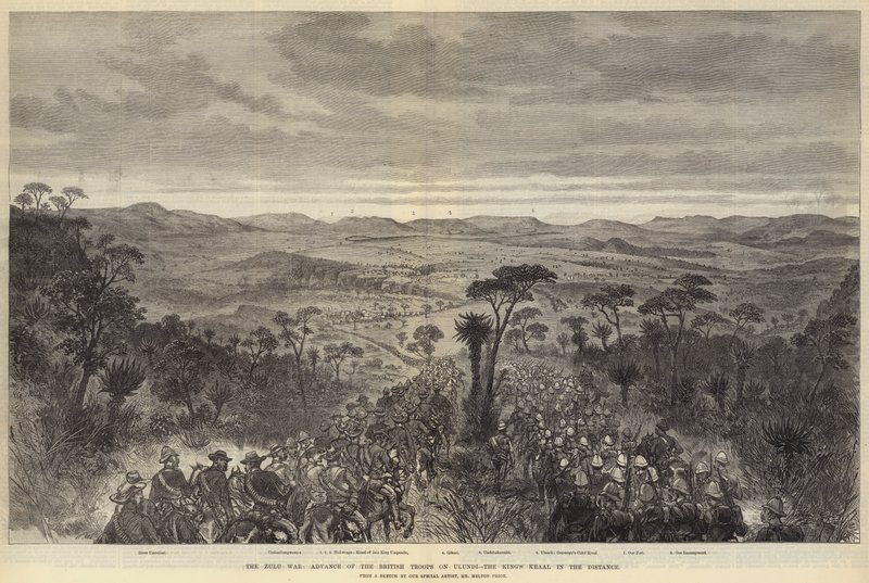 Zulu-krigen, de britiske troppers fremrykning mod Ulundi, kongens kraal i det fjerne af Melton Prior