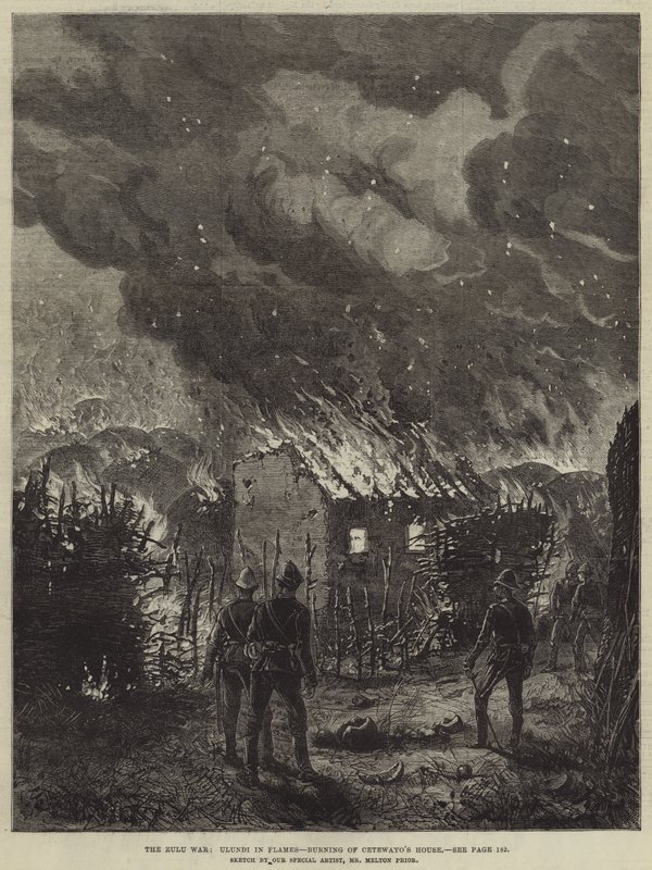 Zulukrigen, Ulundi i flammer, afbrænding af Cetewayos hus af Melton Prior
