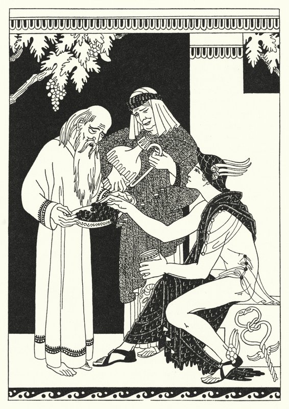 "Hvorfor, Moder Baucis, det er en Fest!" udbrød Quicksilver (farve litho) af Merlyn Mann
