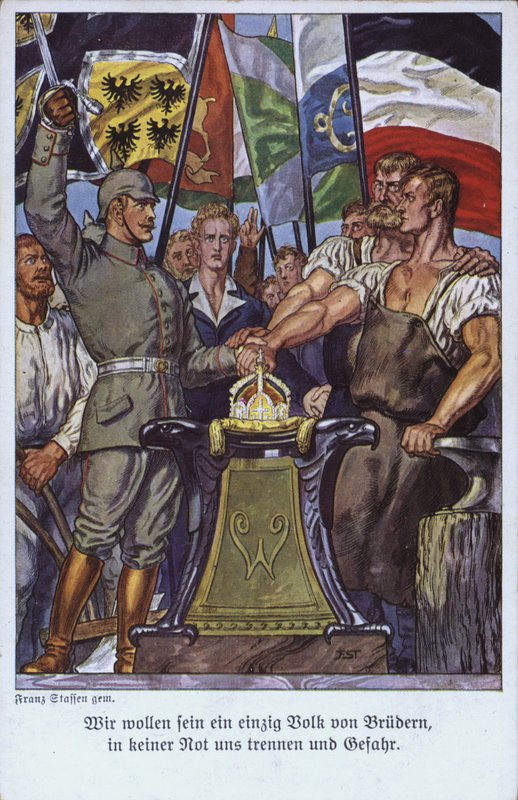 Enhed af de tyske folk, propaganda postkort (farve litho) af Mesopotamian